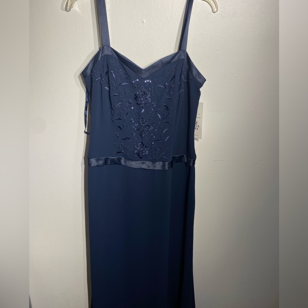 Studio 1 navy blue maxi dress embroidered sequins beaded top size 12